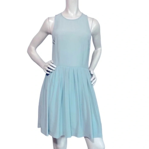 Babaton Aritzia Light Blue 100% Silk Fit and Flare Sleeveless Dress Size 6 - Picture 1 of 8